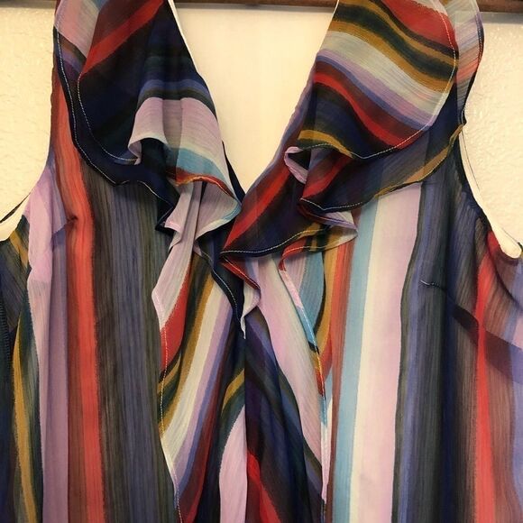 BCBG MAX AZRIA Mini tunic Dress cheer ruffle color block romantic stripe -S - Picture 7 of 16